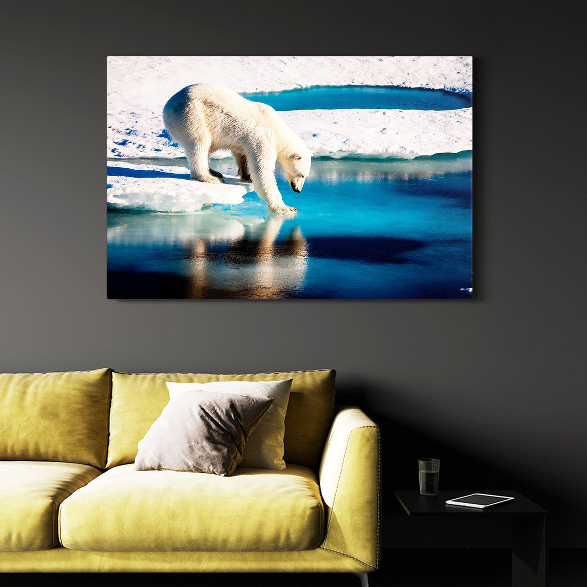Arctic Ice Walk Bear Prints — contemporary canvas print, styled in a furnished interior