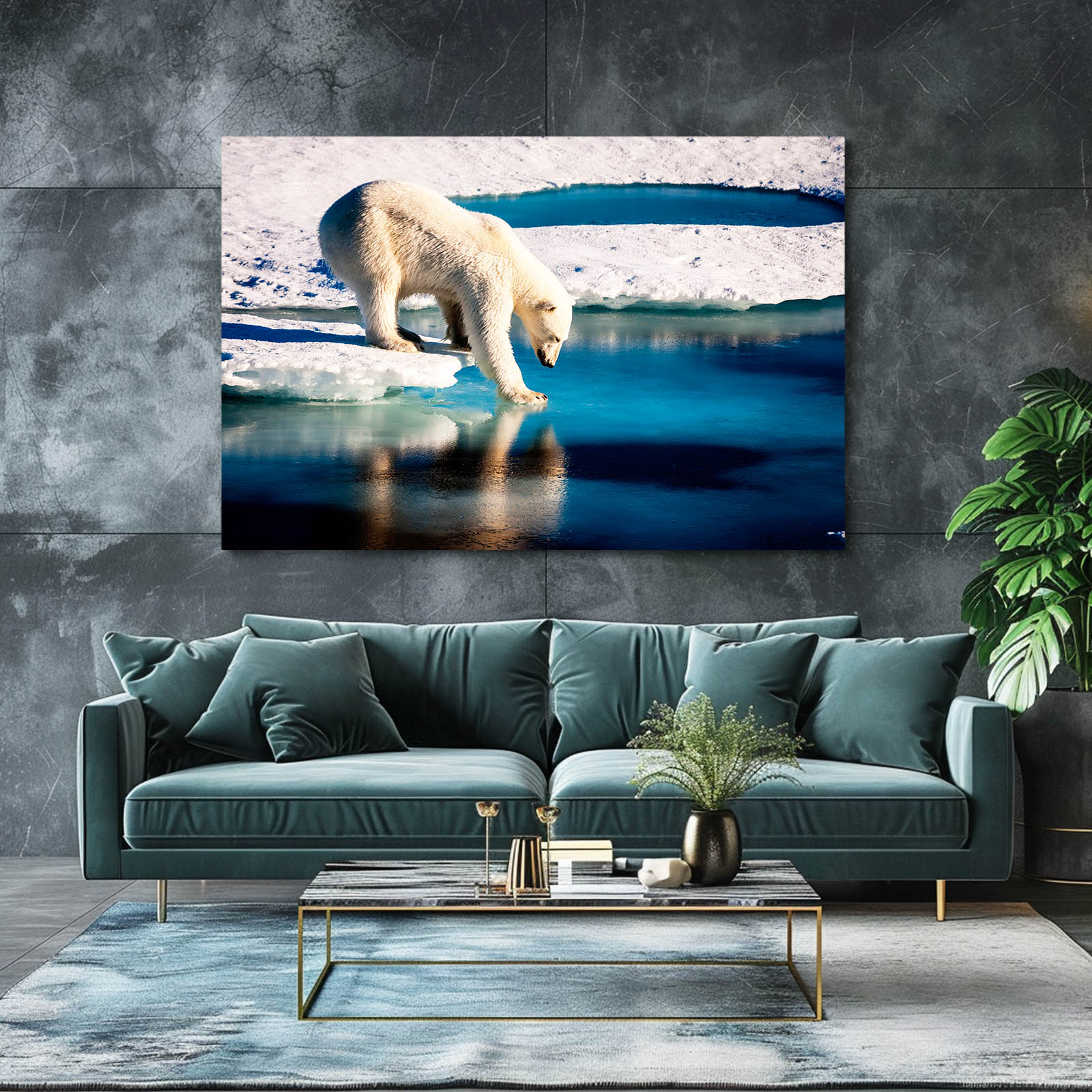 Arctic Ice Walk Bear Prints — contemporary canvas print, styled in a furnished interior