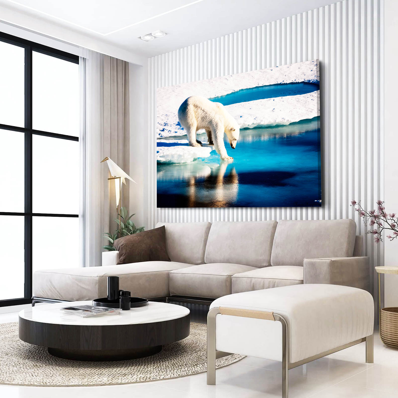 Arctic Ice Walk Bear Prints — contemporary canvas print, styled in a furnished interior