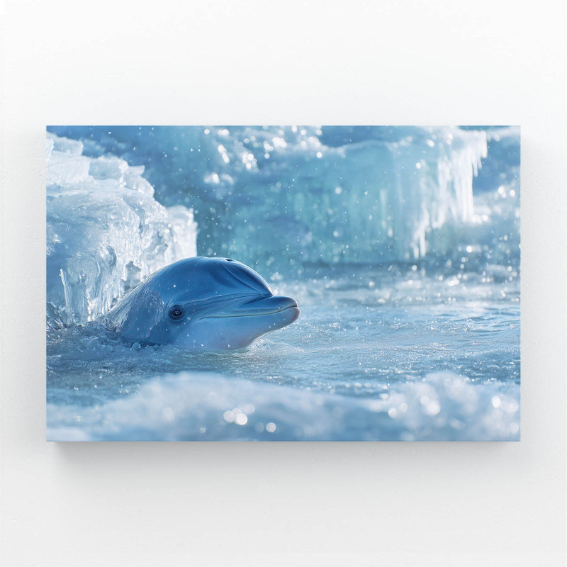 Arctic Peek Dolphin Wall Decor – dolphin peeking out of icy water between white icebergs