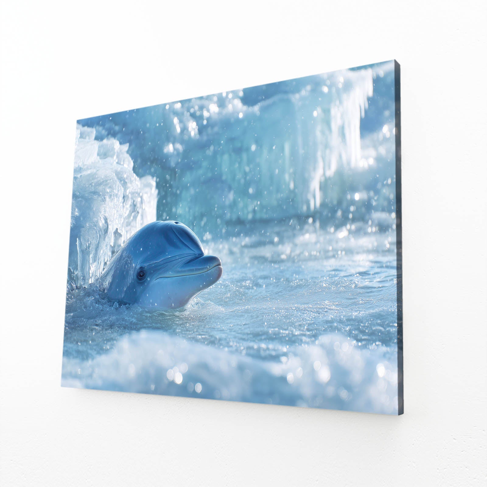 Arctic Peek Dolphin Wall Decor – angled canvas view on white background