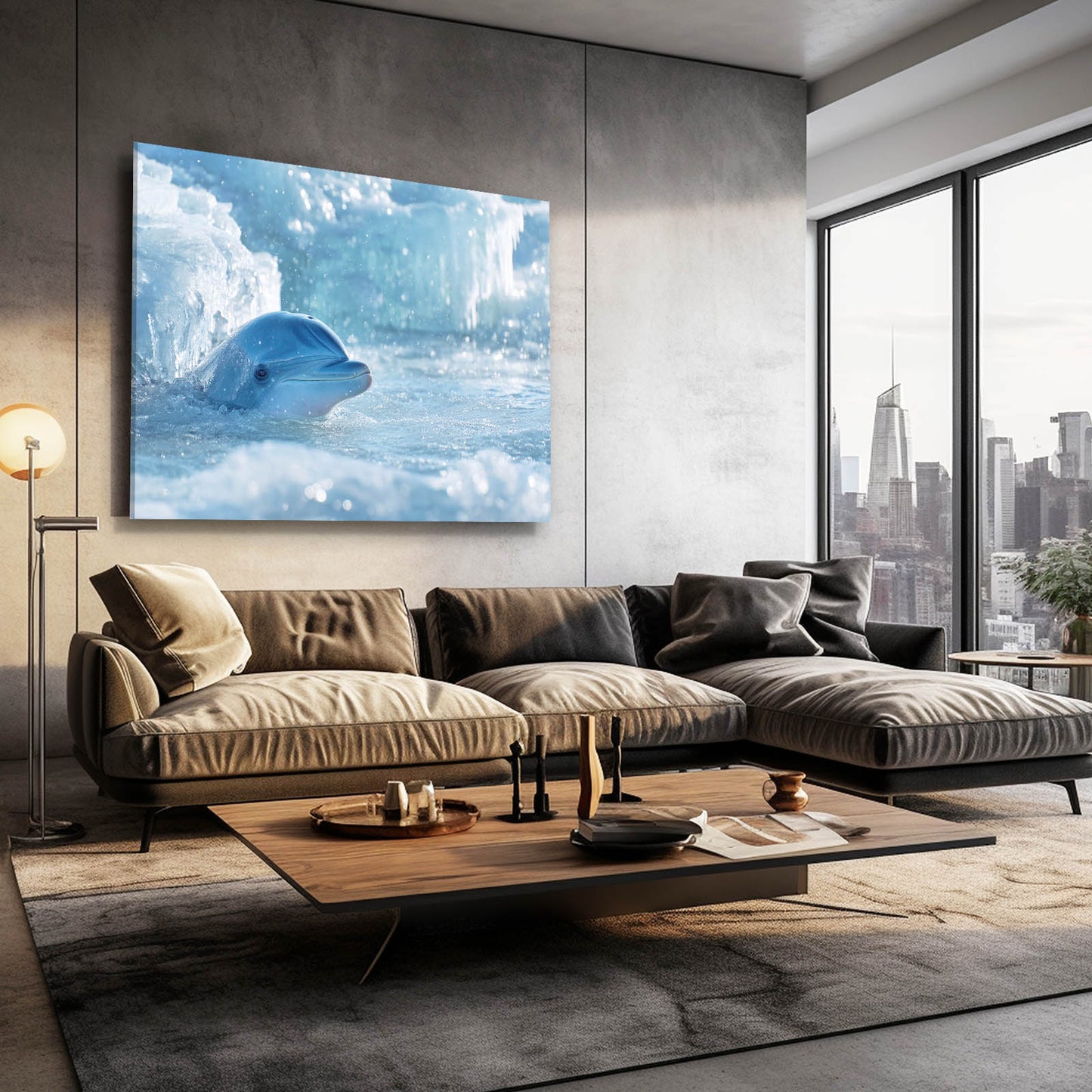 Arctic Peek Dolphin Wall Decor – styled in a furnished interior
