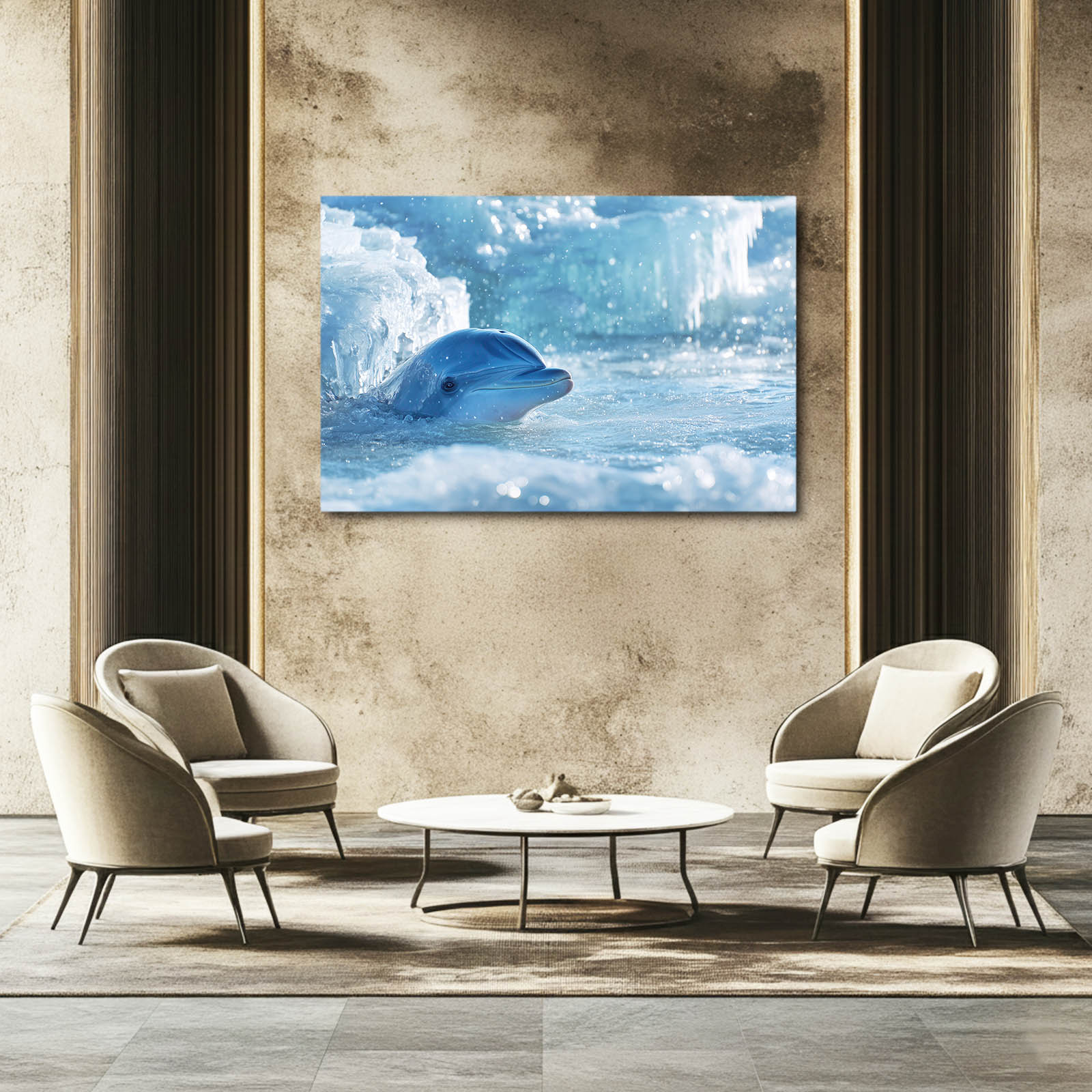 Arctic Peek Dolphin Wall Decor – styled in a furnished interior