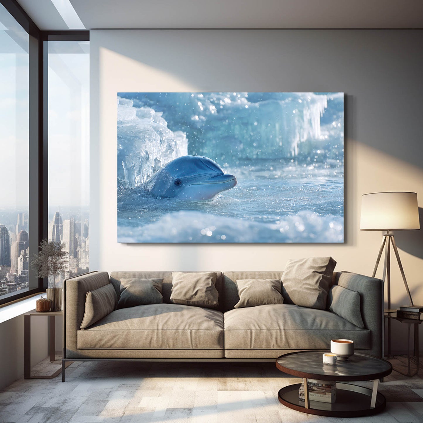 Arctic Peek Dolphin Wall Decor – styled in a furnished interior