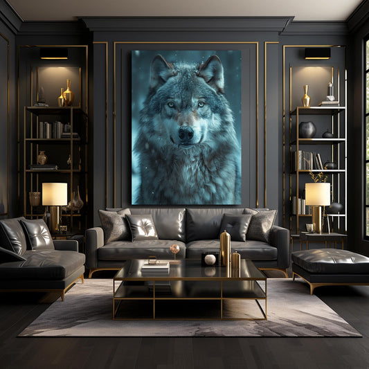 Arctic Wolf Art — nature canvas print in blue tones, view 3