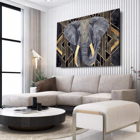 Art Deco Elephant Wall Art — art deco canvas print in brown tones, view 3