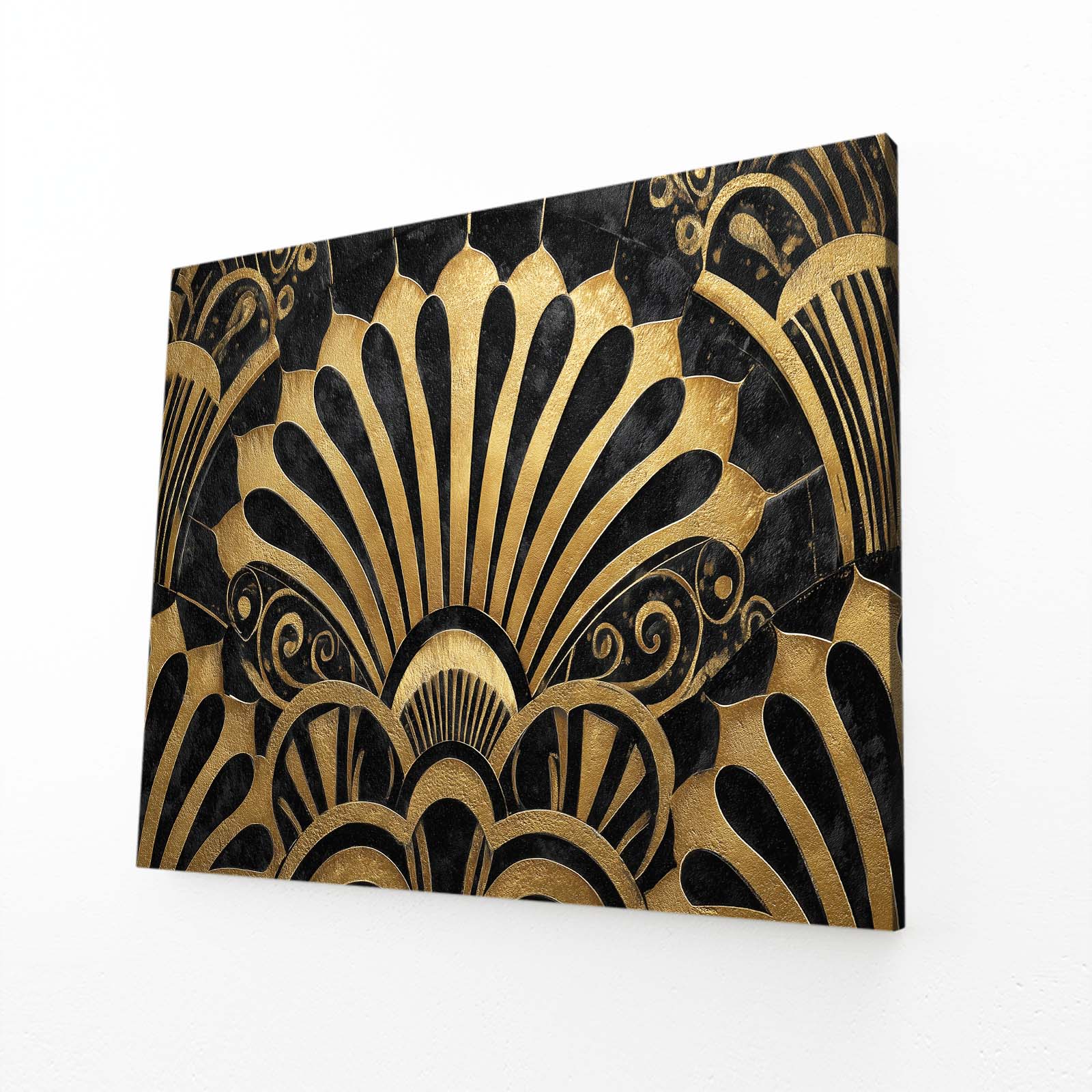 Art Deco Fans Gold Canvas – angled canvas view on white background