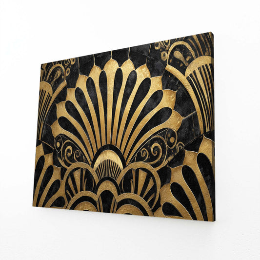 Art Deco Fans Gold Canvas – angled canvas view on white background