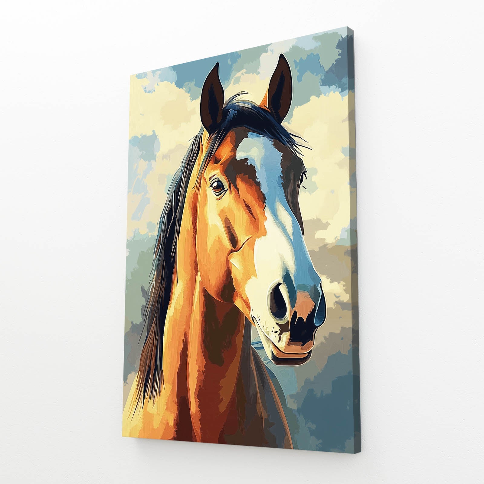 Art Deco Horse Wall Art – angled canvas view on white background
