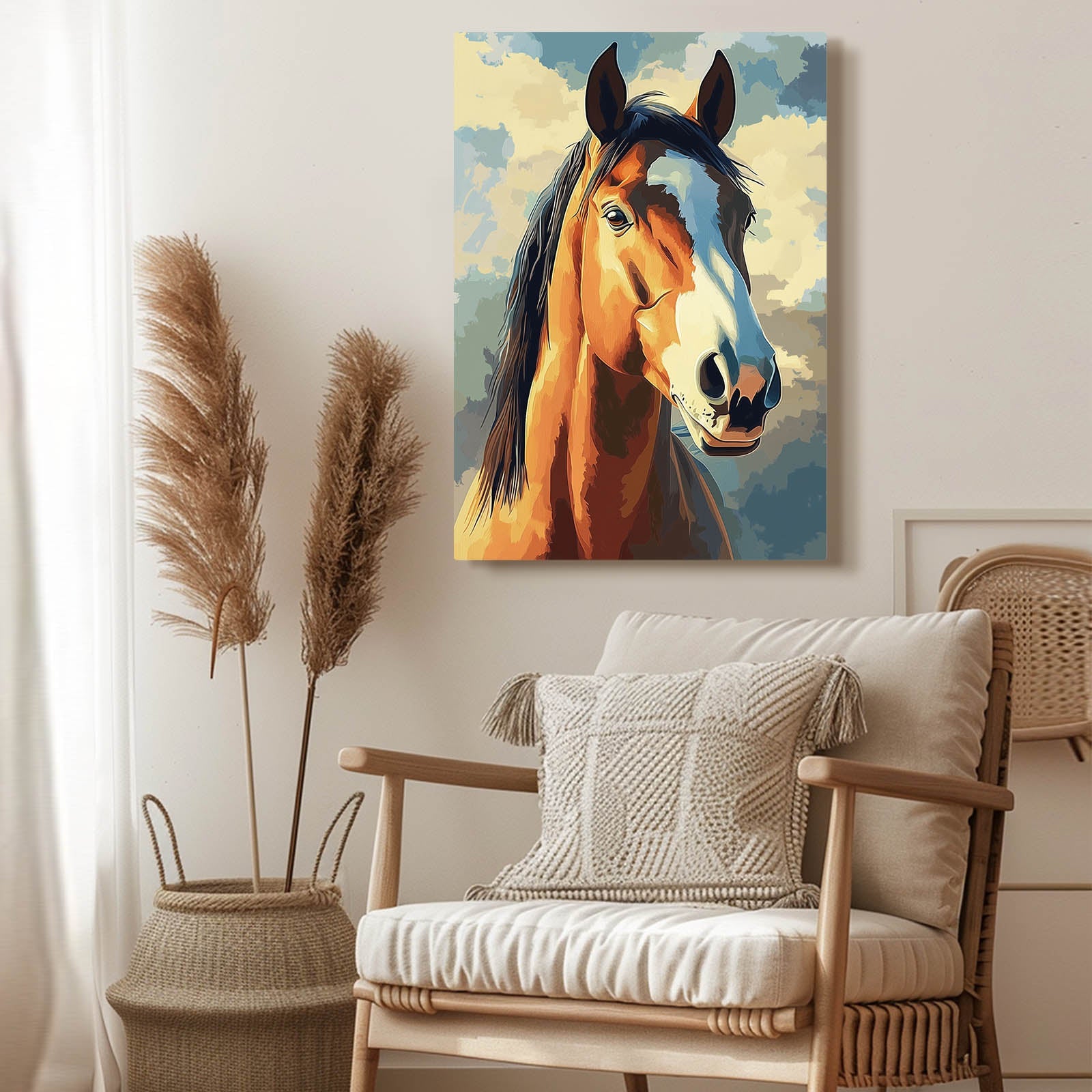Art Deco Horse Wall Art – angled canvas view on white background