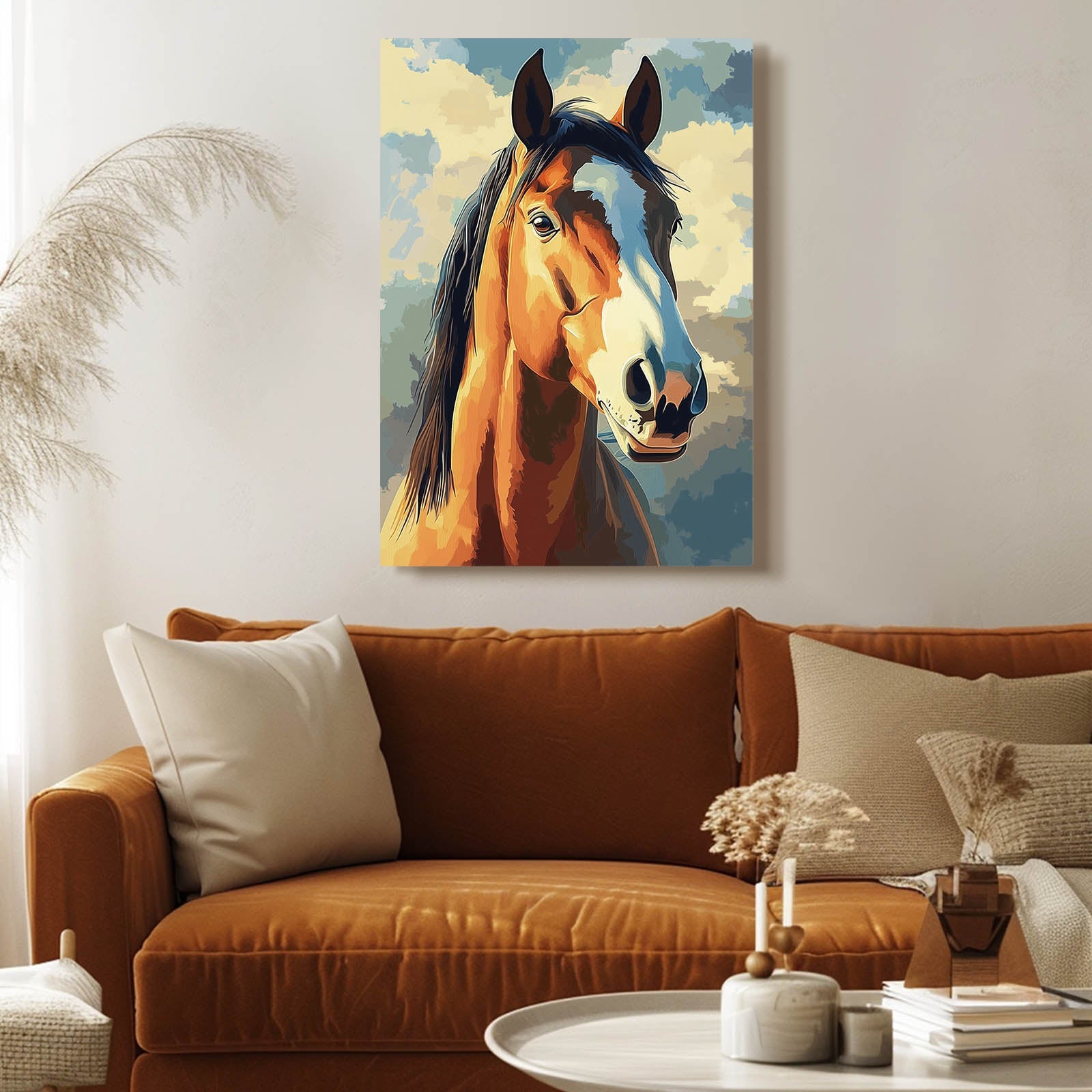Art Deco Horse Wall Art – angled canvas view on white background