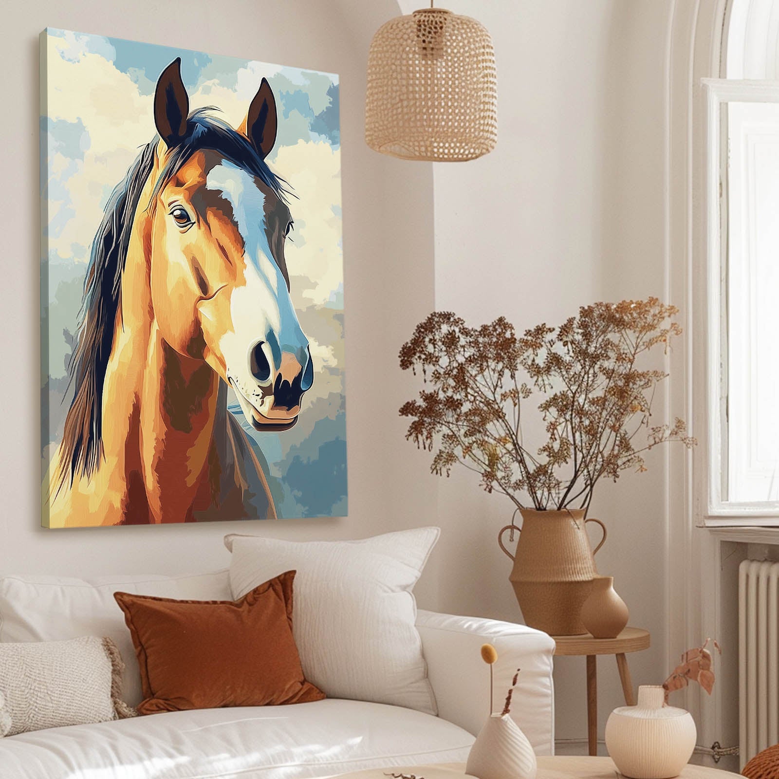Art Deco Horse Wall Art – angled canvas view on white background