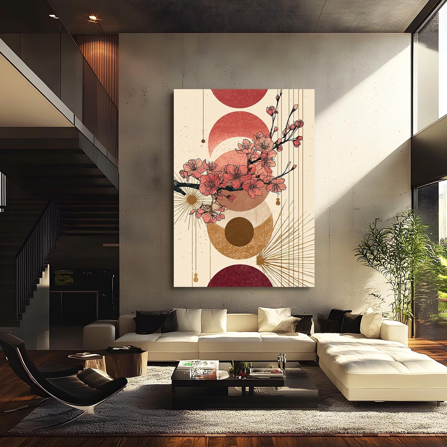 Art Deco Sprig Cherry Blossom Art – styled in a furnished interior