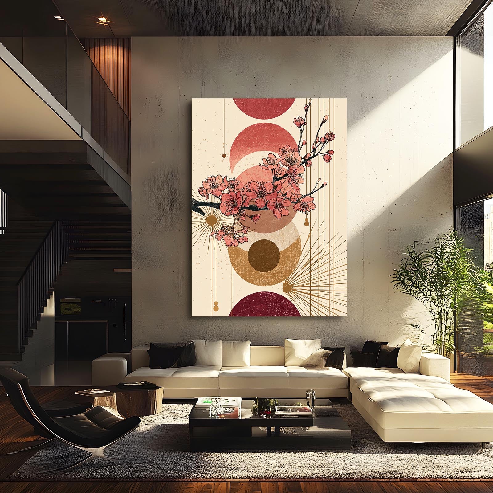 Art Deco Sprig Cherry Blossom Art – styled in a furnished interior