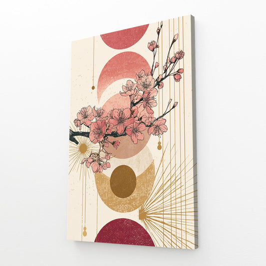 Art Deco Sprig Cherry Blossom Art – angled canvas view on white background