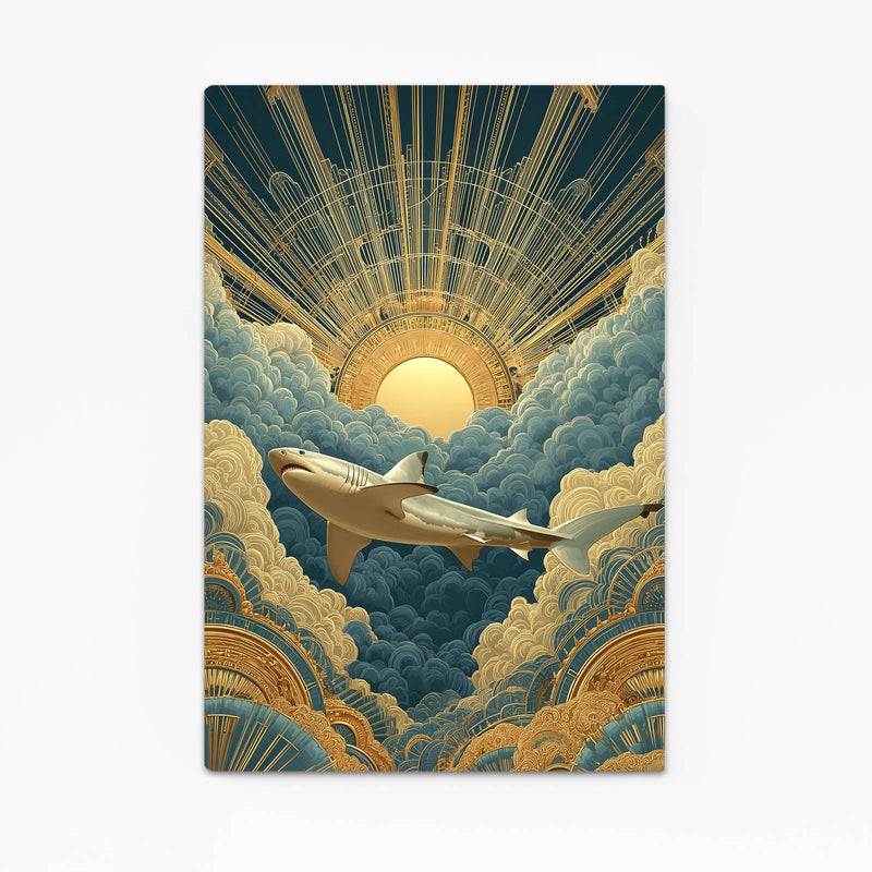 Art Deco Sunrise Shark Wall Decor – art deco sunrise shark canvas print