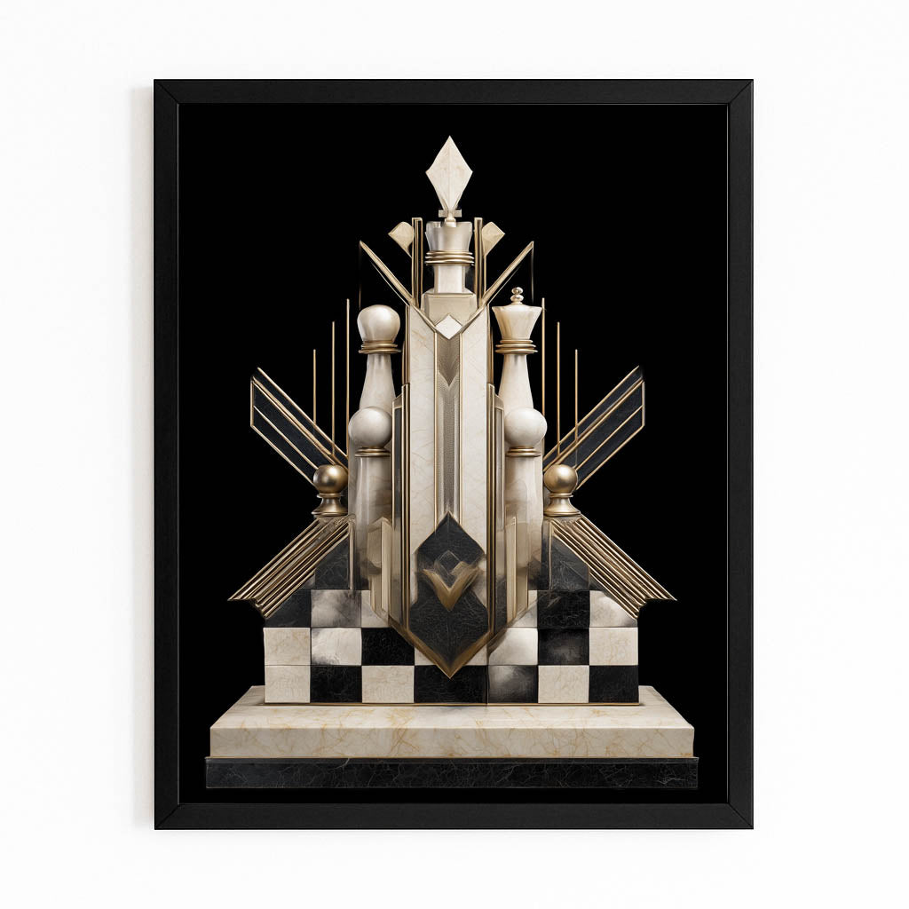 Art Deco Throne Chess Wall Art – with Premium Black frame on white background