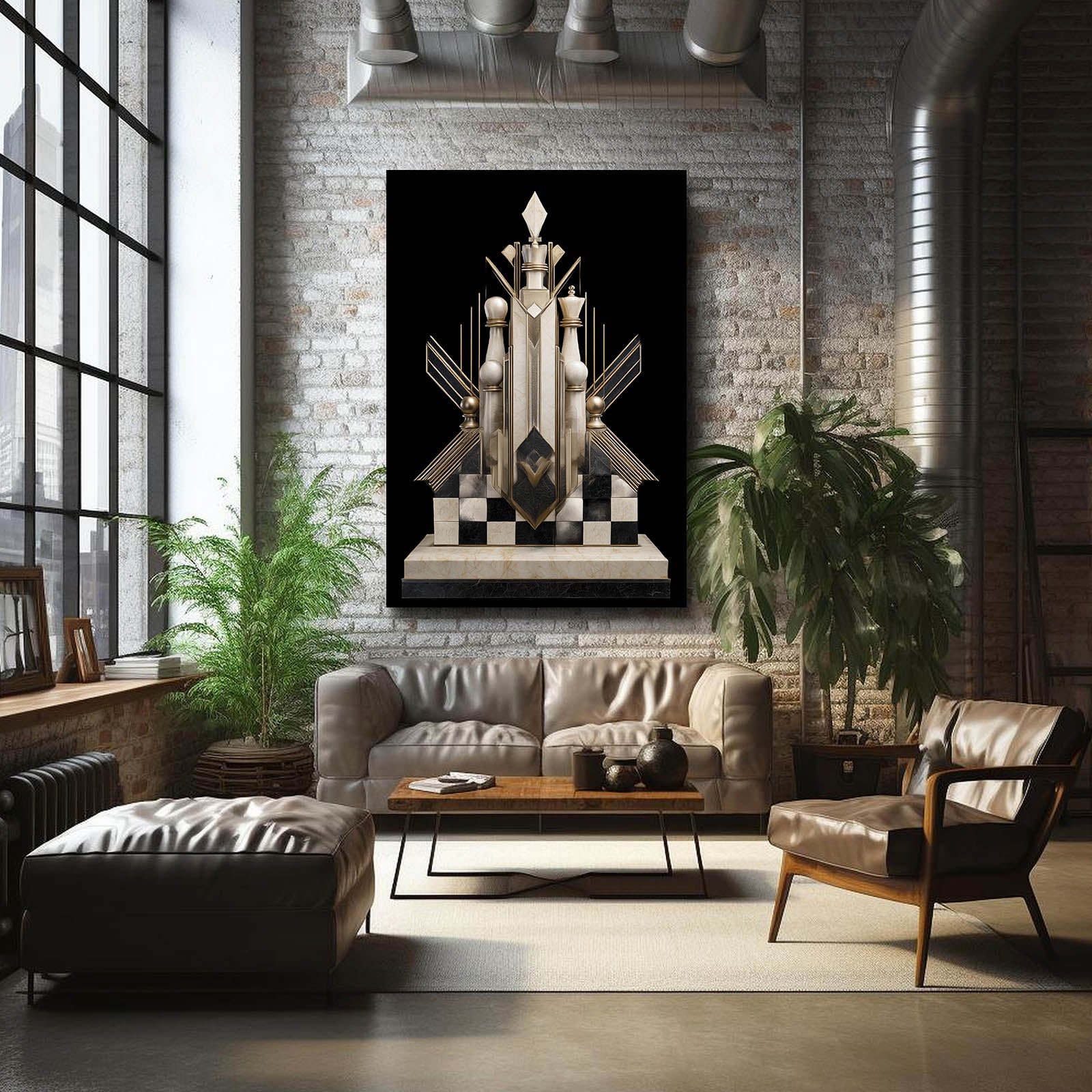 Art Deco Throne Chess Wall Art – styled in a furnished interior