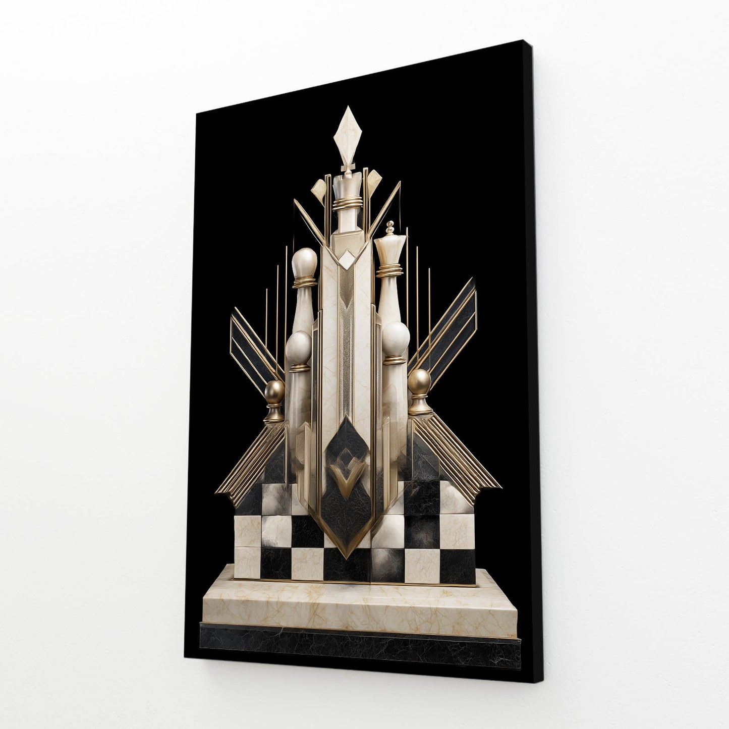 Art Deco Throne Chess Wall Art – angled canvas view on white background
