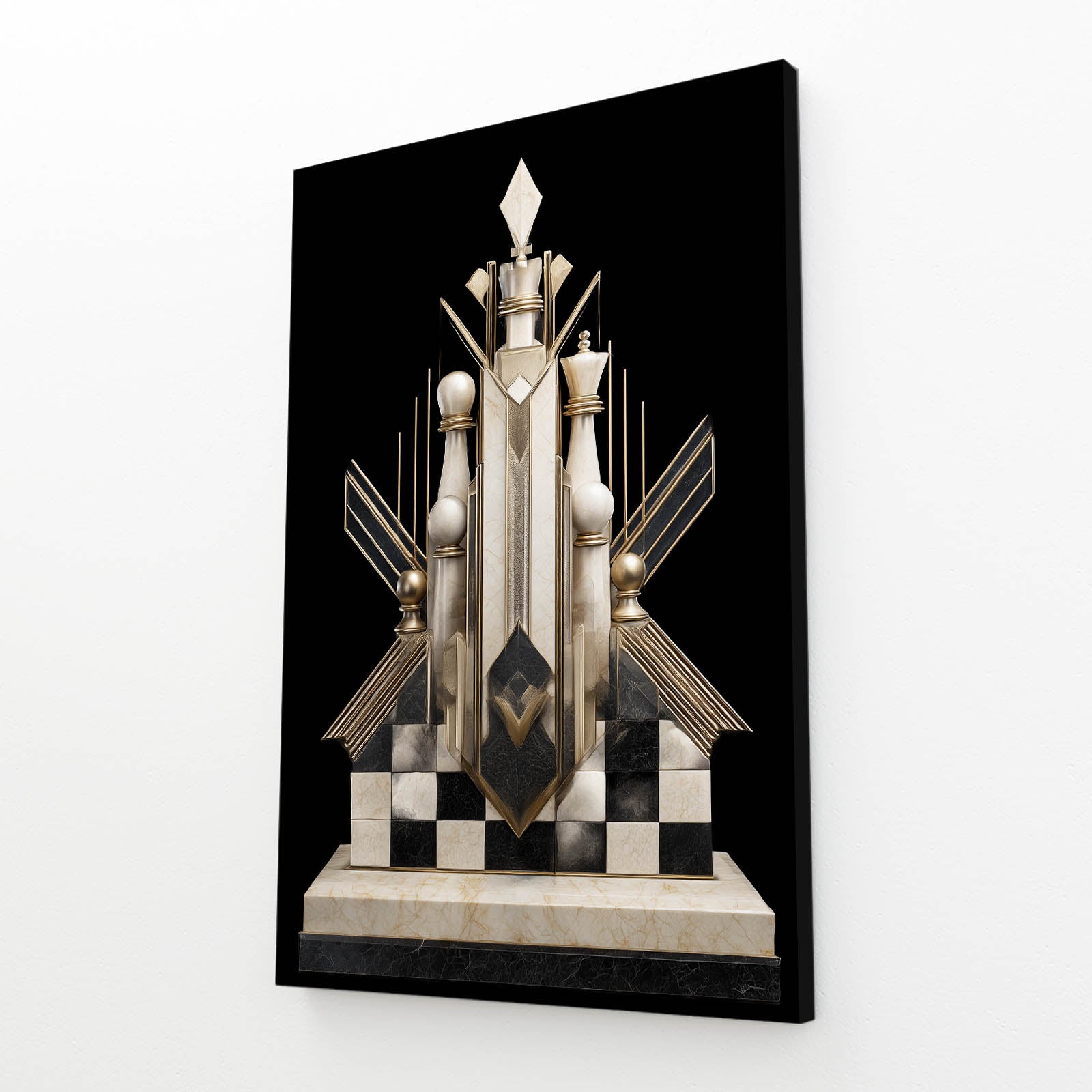 Art Deco Throne Chess Wall Art – angled canvas view on white background