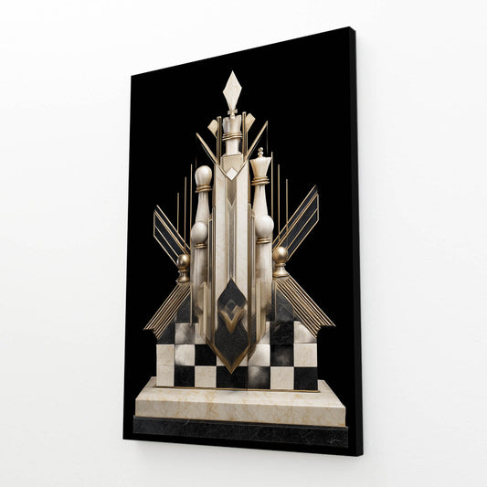 Art Deco Throne Chess Wall Art – angled canvas view on white background