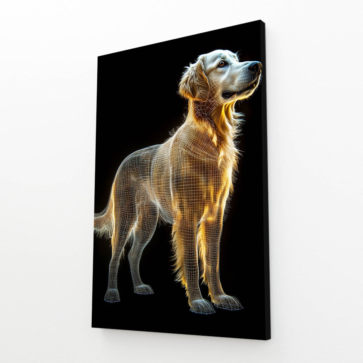 Art Dog — 3d canvas print in brown tones, angled canvas view on white background