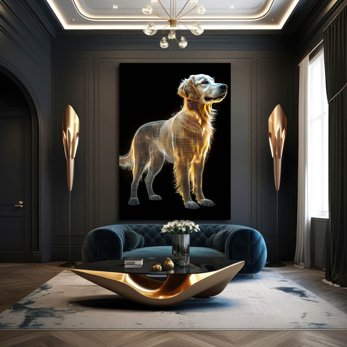 Art Dog — 3d canvas print in brown tones, styled in a furnished interior