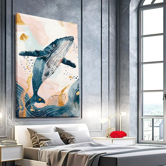 Art Humpback Whale — abstract canvas print in white tones, view 3