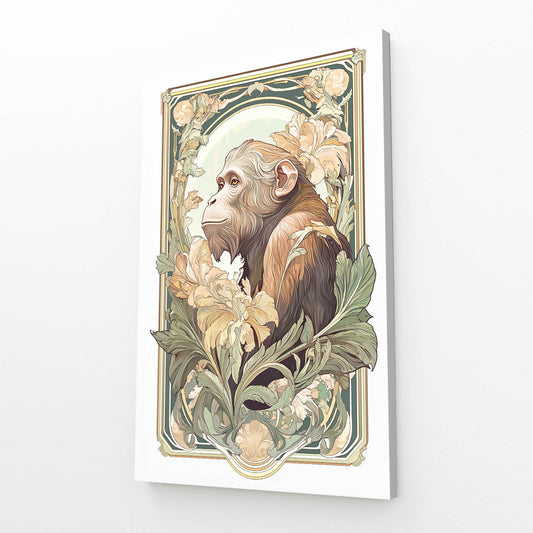 Art Nouveau Floral Monkey Canvas Art – canvas print on white background