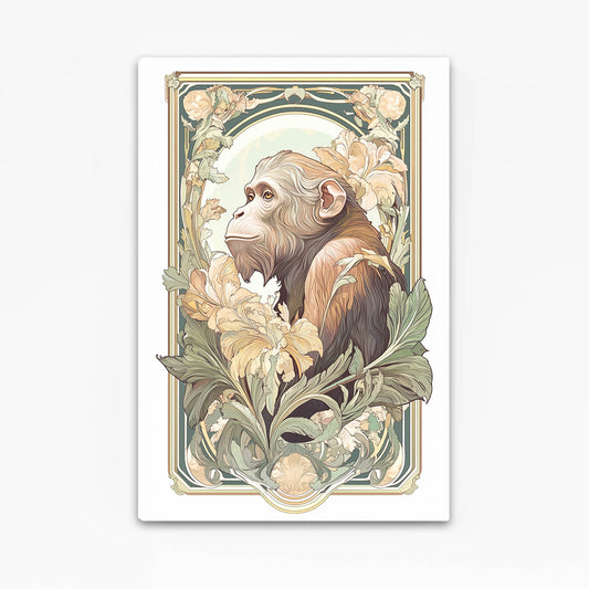 Art Nouveau Floral Monkey Canvas Art – angled canvas view on white background