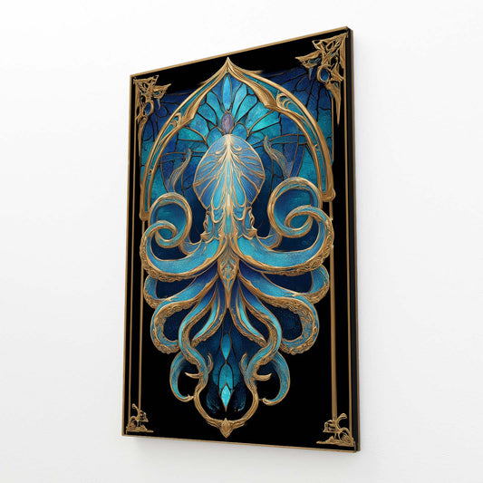 Art Nouveau Panel Octopus Canvas Art – angled canvas view on white background