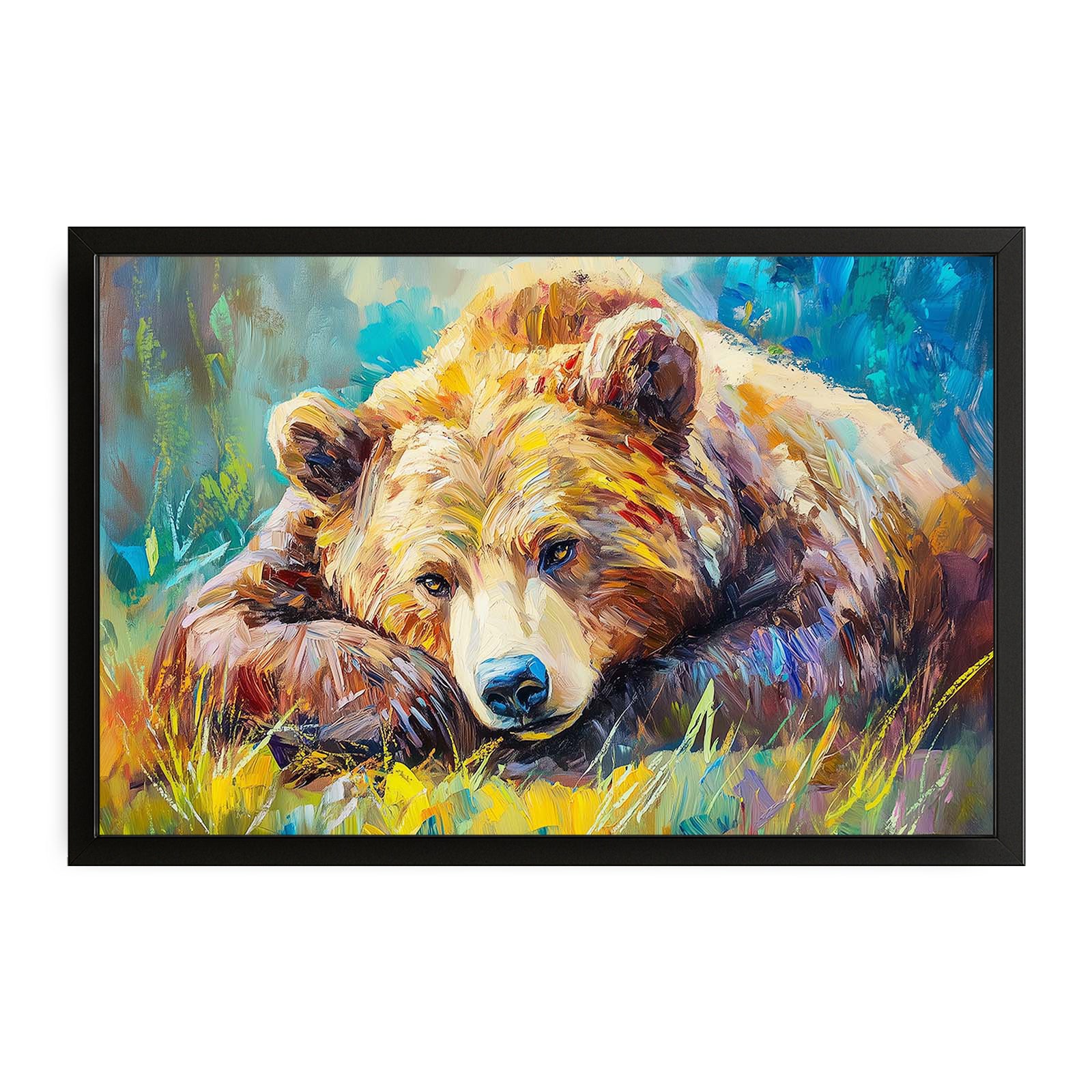 Artful Bears — contemporary canvas print in orange tones, with Premium Black frame on white background