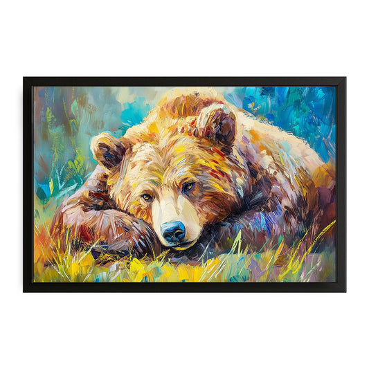 Artful Bears — contemporary canvas print in orange tones, with Premium Black frame on white background