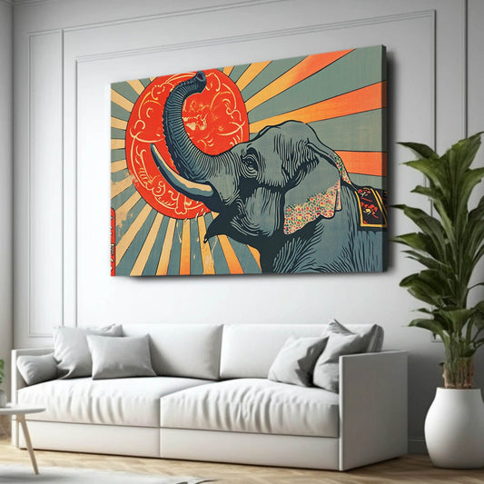 Asian Elephant Wall Art — pop art canvas print in orange tones, view 3
