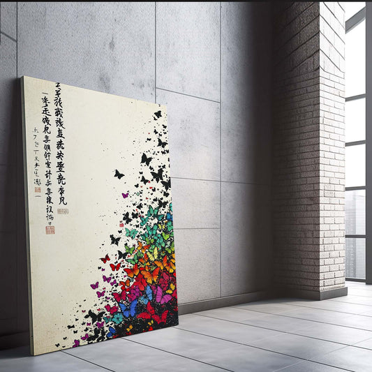 Asian Rainbow Butterfly Wall Art — abstract canvas print in white tones, view 4