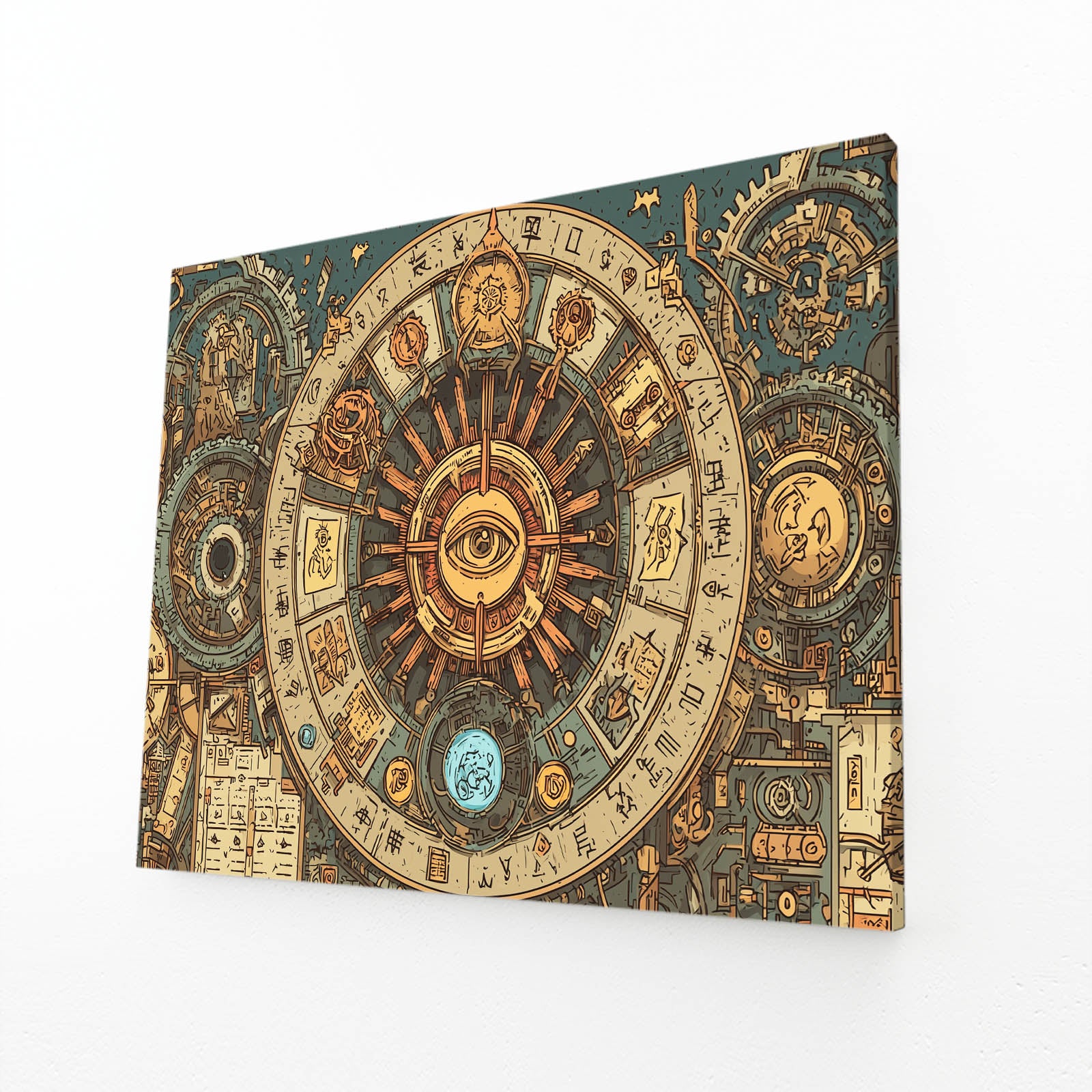 Astral Gear Mandala Steampunk Wall Art – angled canvas view on white background