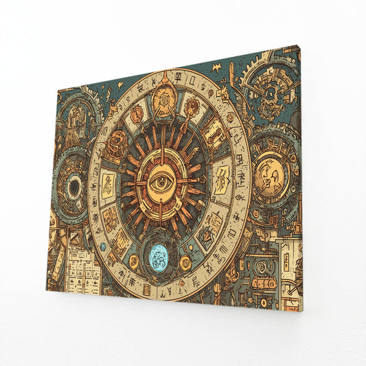 Astral Gear Mandala Steampunk Wall Art – angled canvas view on white background