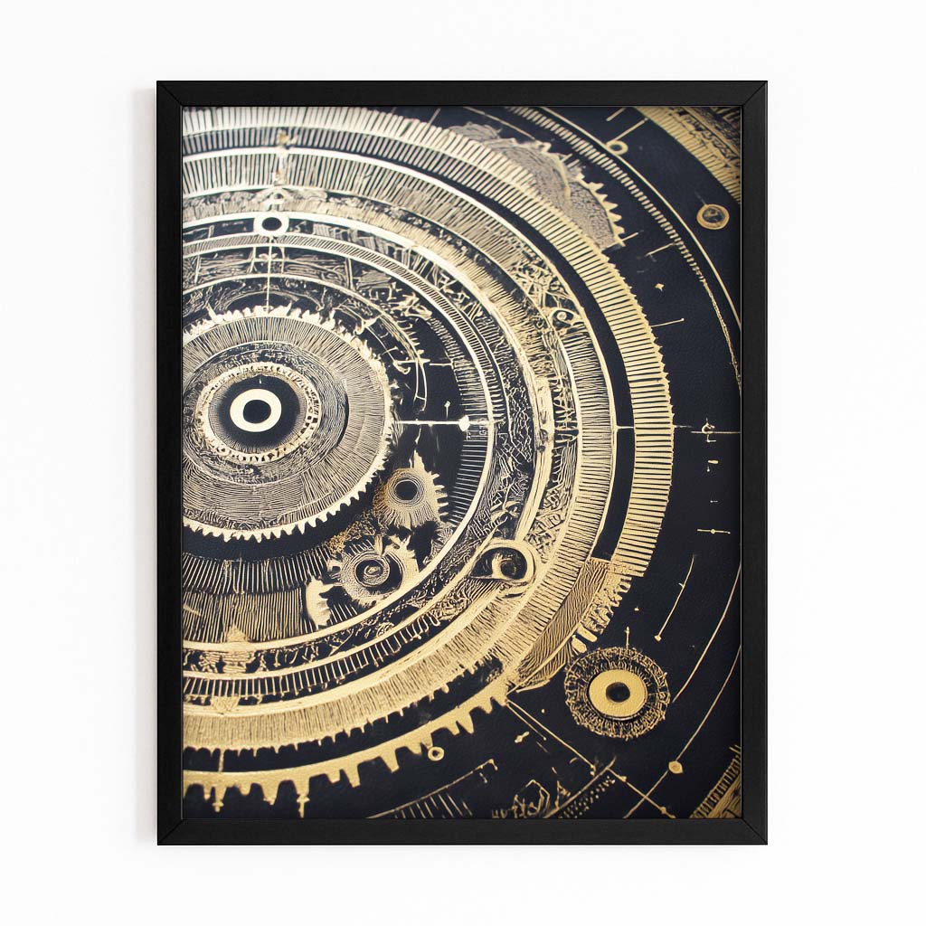 Astrolabe Gold Dial Canvas – with Premium Black frame on white background