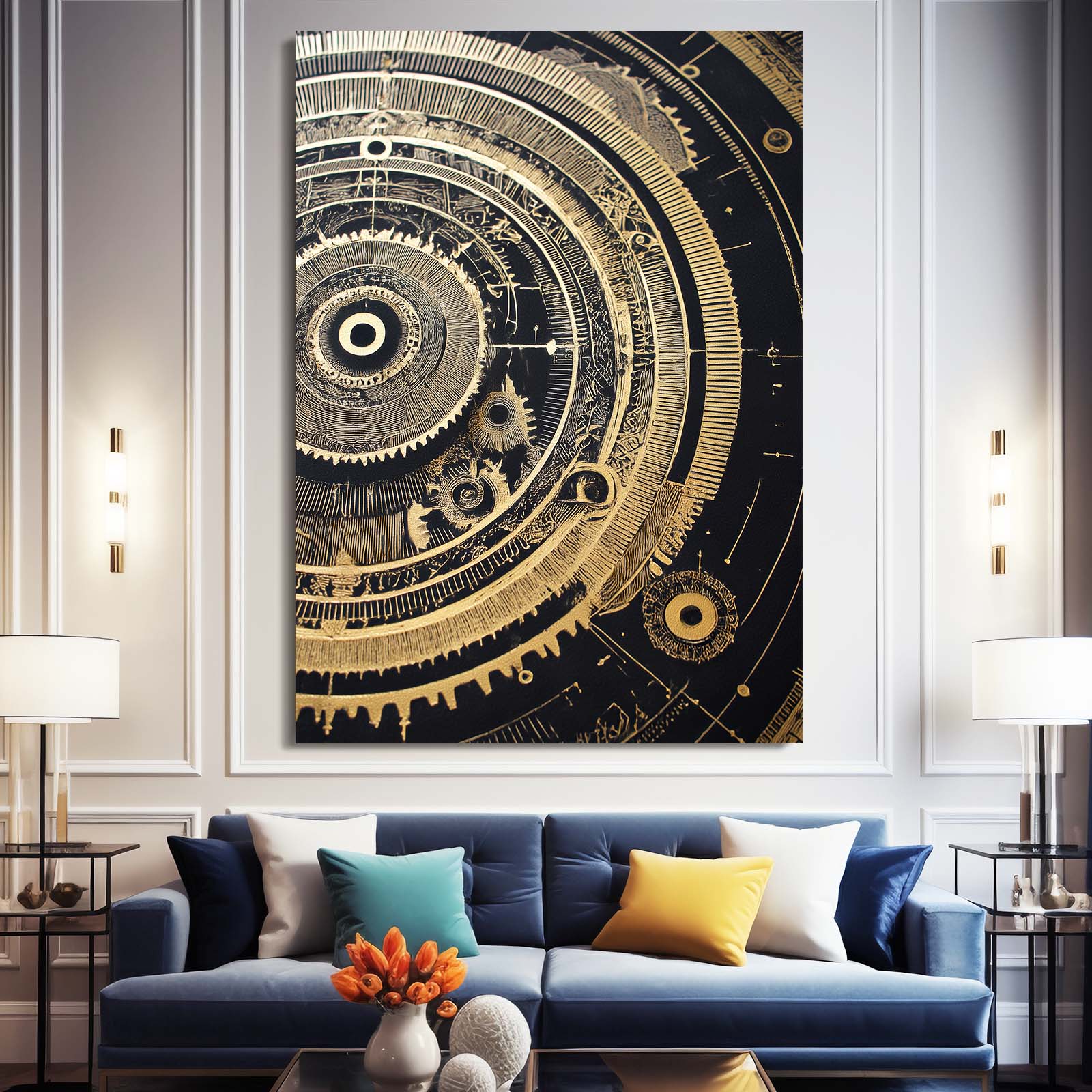 Astrolabe Gold Dial Canvas – styled in a furnished interior