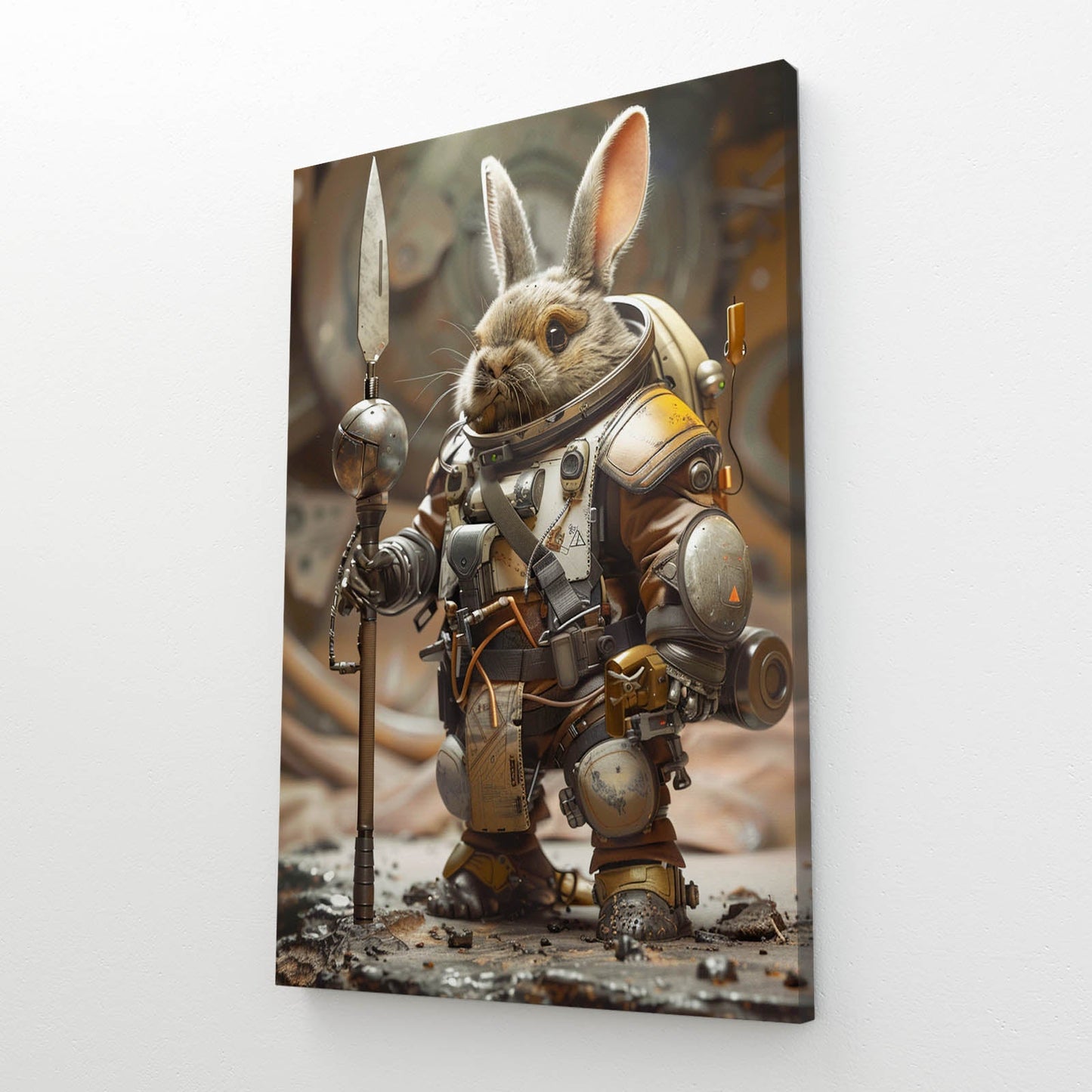 Astronaut Bunny Wall Art – angled canvas view on white background