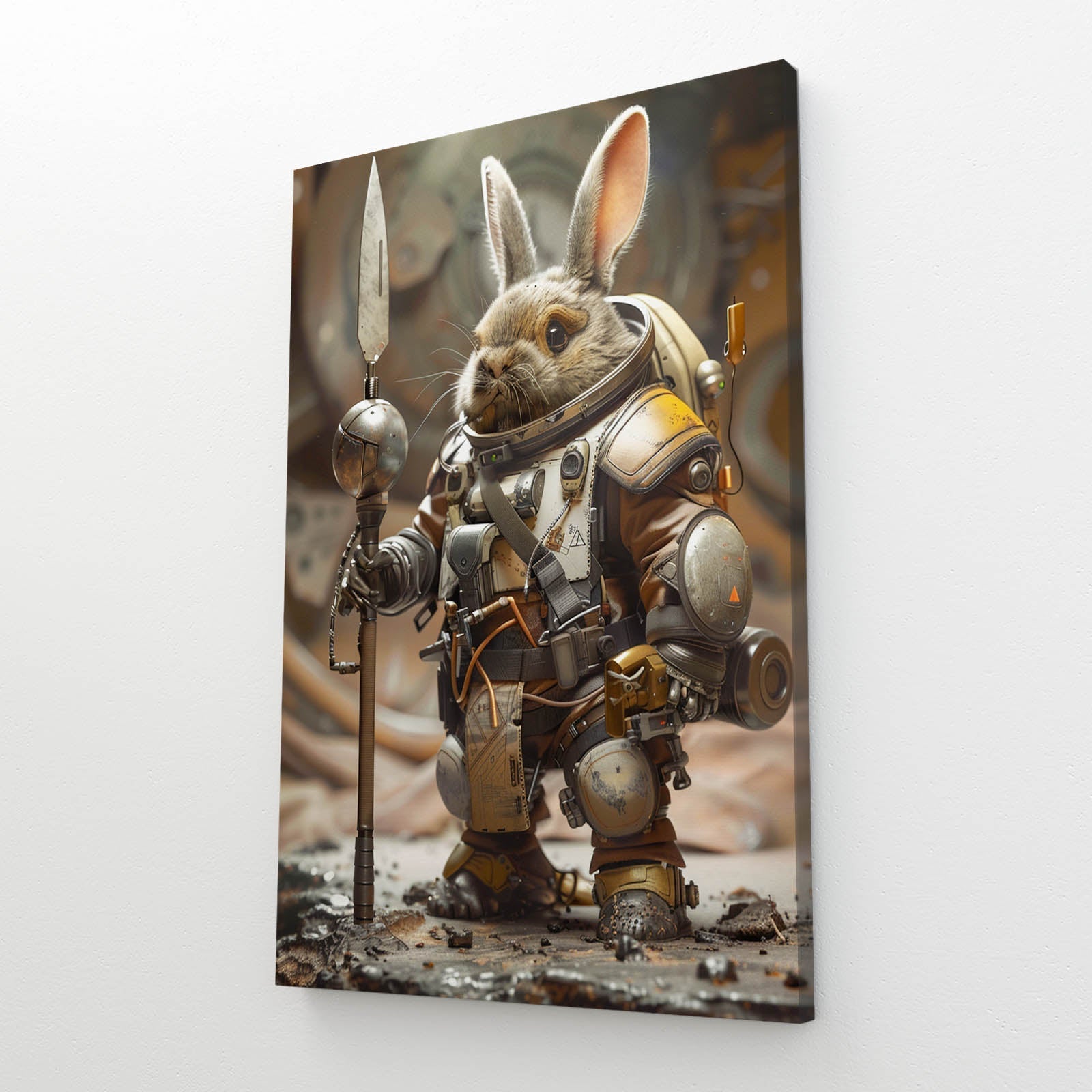 Astronaut Bunny Wall Art – angled canvas view on white background
