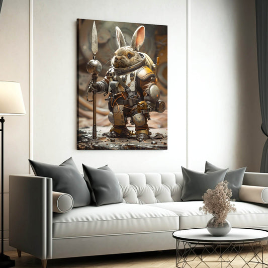 Astronaut Bunny Wall Art – angled canvas view on white background