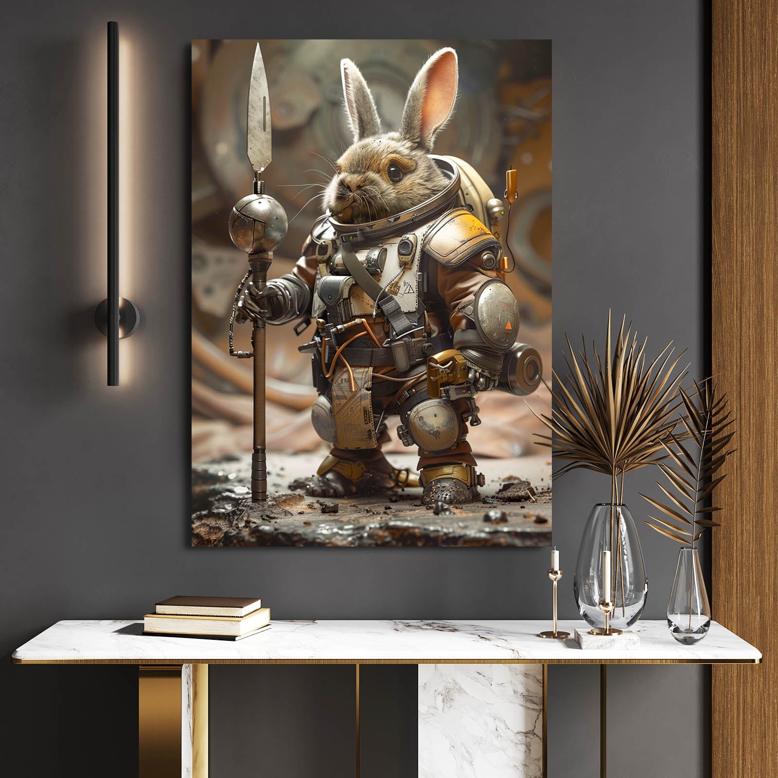 Astronaut Bunny Wall Art – angled canvas view on white background
