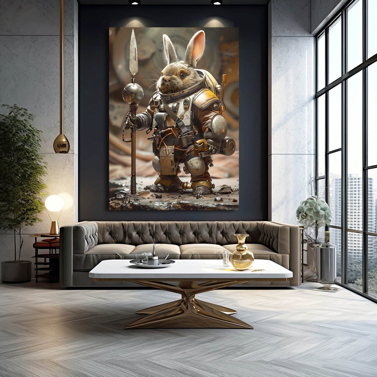 Astronaut Bunny Wall Art – angled canvas view on white background