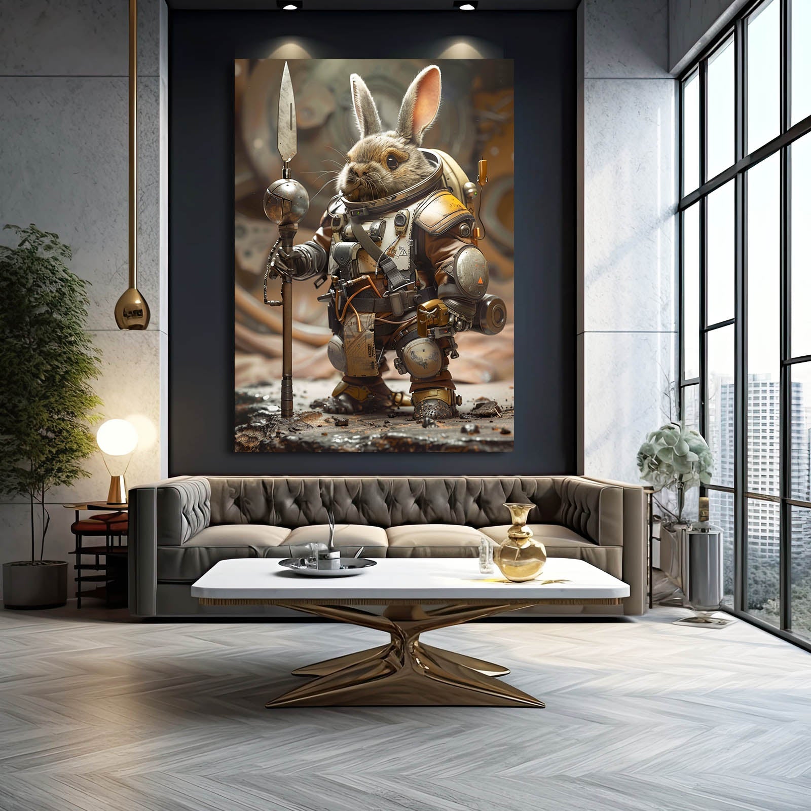 Astronaut Bunny Wall Art – angled canvas view on white background