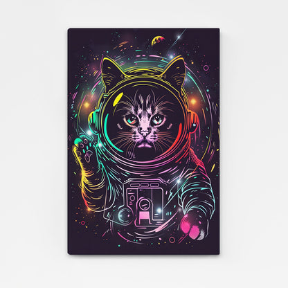 Astronaut Neon Cat Wall Art