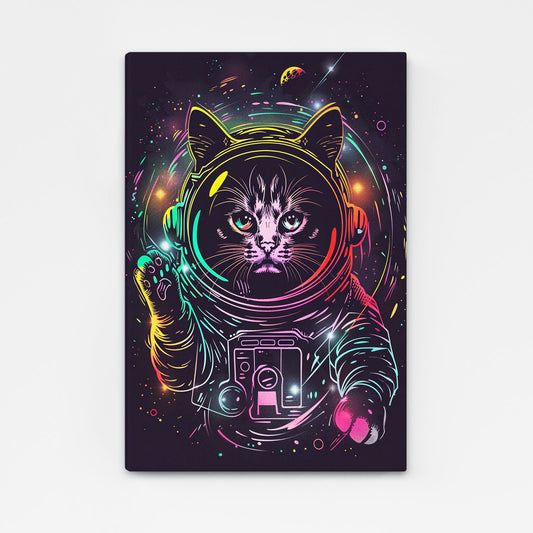 Astronaut Neon Cat Wall Art