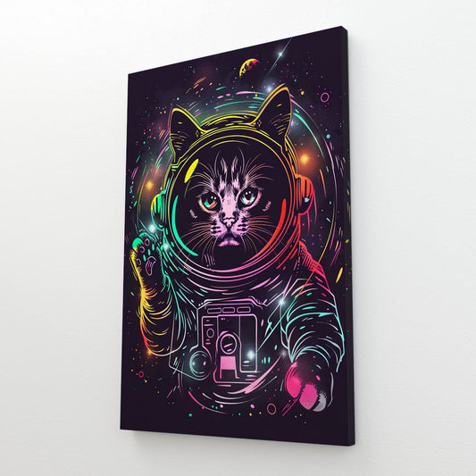 Astronaut Neon Cat Wall Art