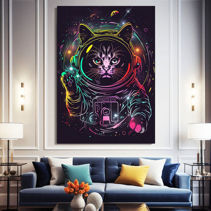 Astronaut Neon Cat Wall Art