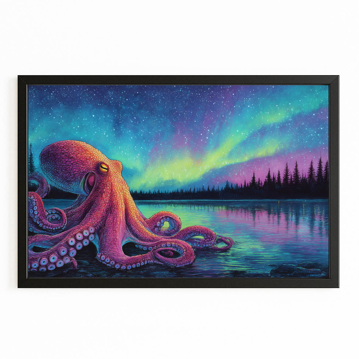 Aurora Lake Octopus Prints – with Premium Black frame on white background